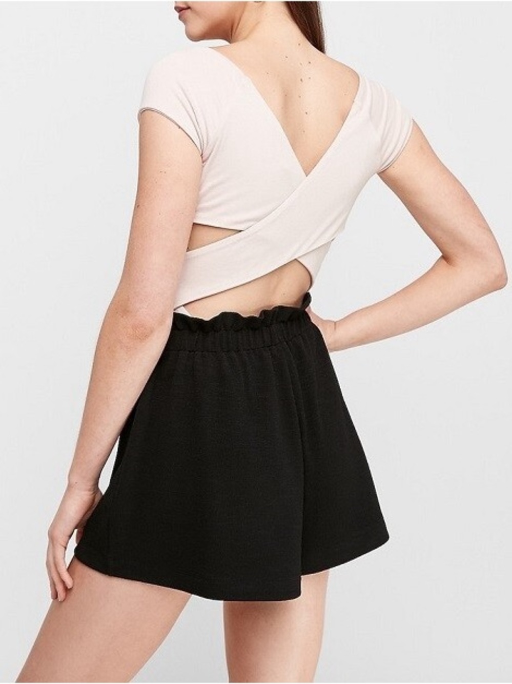 EXPRESS Truffle Pink (Blush) Cross-Back Thong Bodysuit